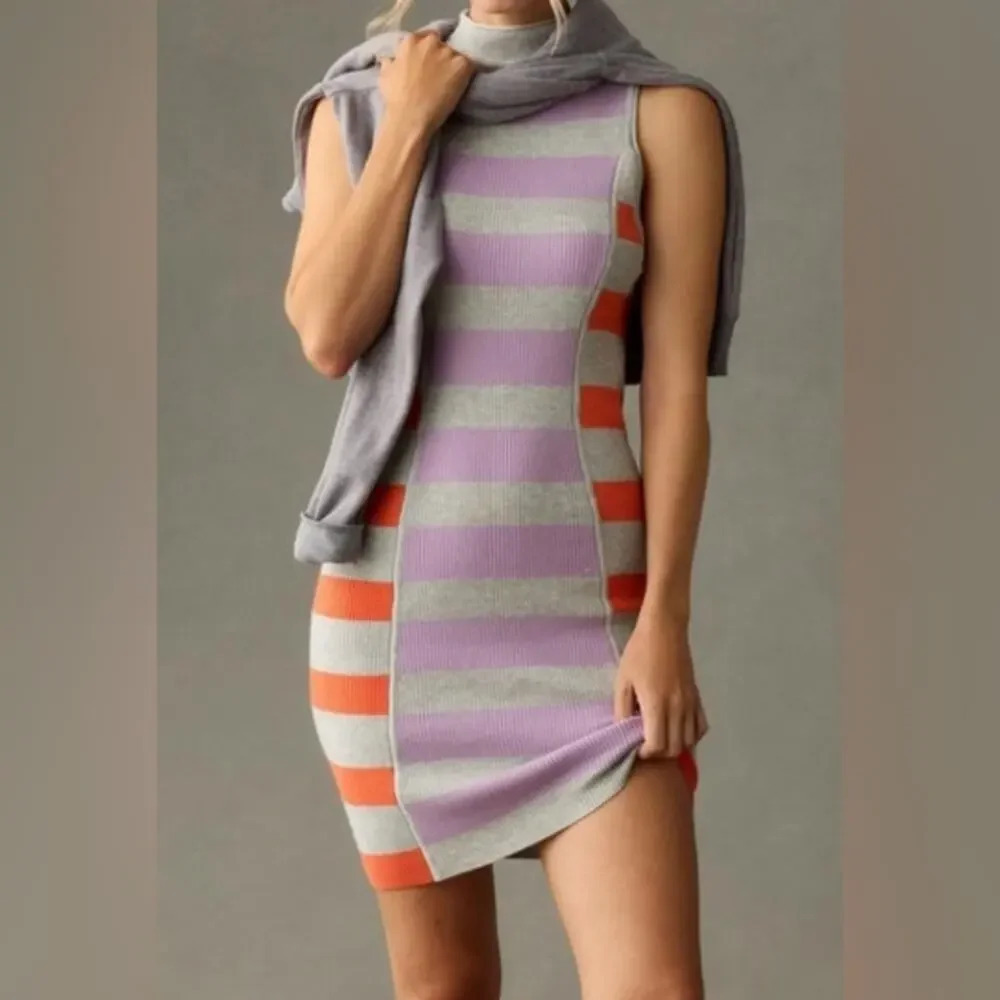 Anthropologie Daily Practice Sleeveless Mock Neck Striped Sweater Dress Size S